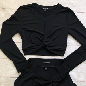 Black crop top with matching flare bottoms
